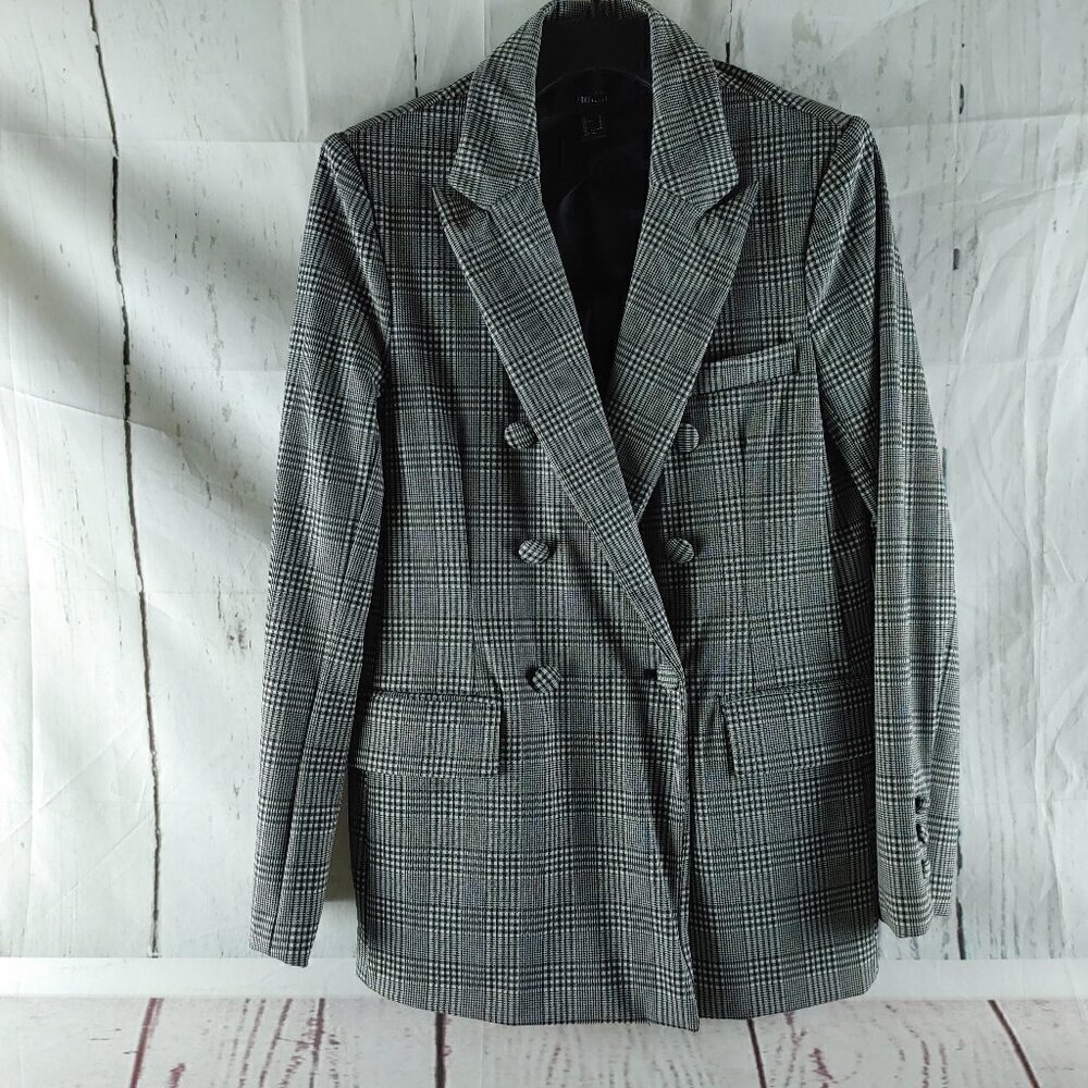 Forever 21 Womens Size M Gray Plaid Double Breasted 6 Button Suit Blazer